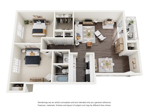 Floor plan for 2 beds, 1 bath, 960 sqft